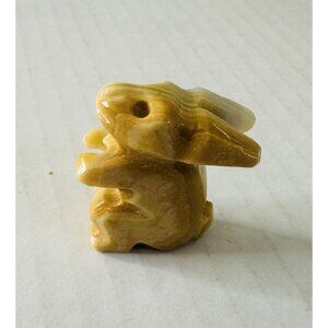 Vintage Natural Stone Yellow Jasper Carved Bunny Rabbit Sitting Up 1 1/2”